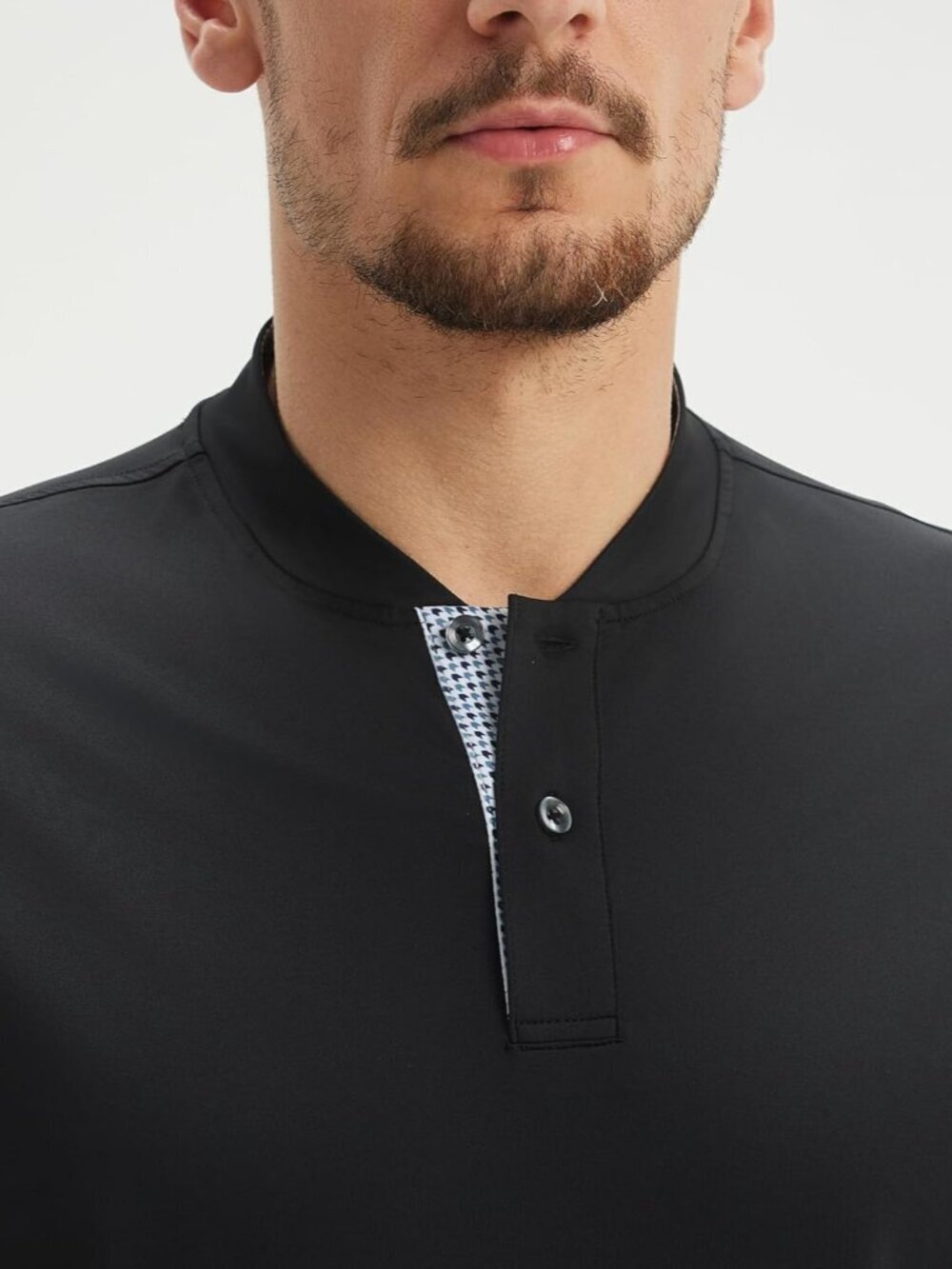 MensBlack Collarless Golf Shirt Dry Fit Moisture Wicking Henley Tee - Picture 3 of 6